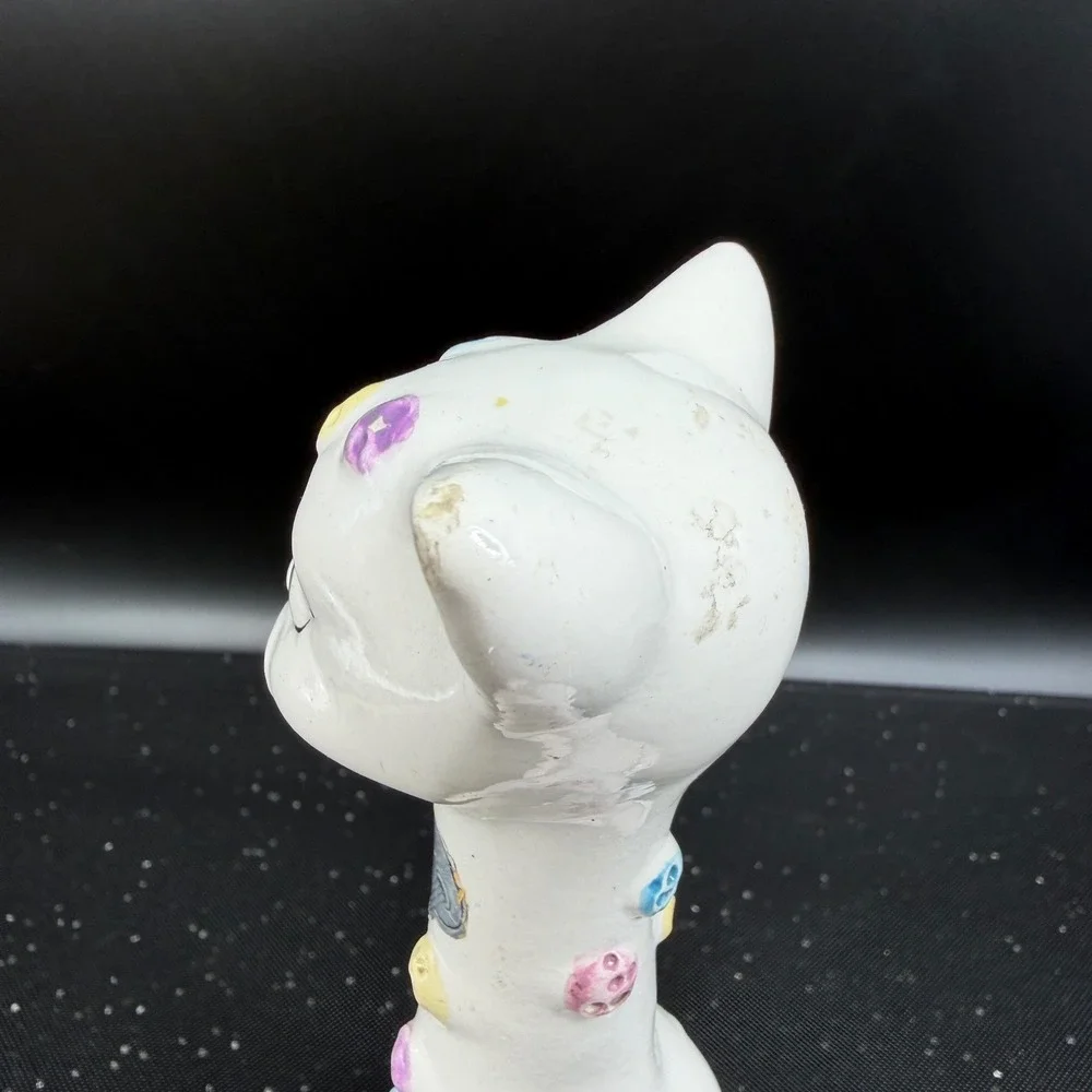 Vintage Tosca Italy Ceramic Cat Figurine MCM Hand Painted White Pastel Buttons‎